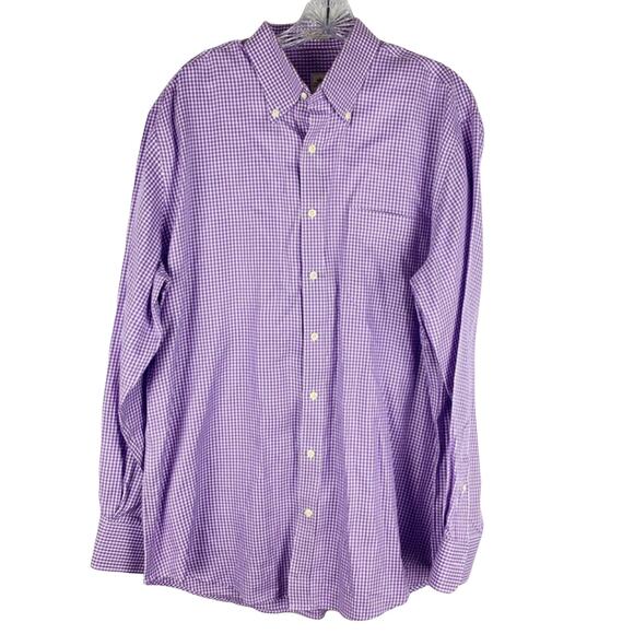 Peter Millar Nanoluxe Cotton Gingham Plaid Size L Purple Long Sleeve Button Down - Picture 1 of 7